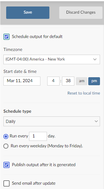 Schedule Panel Options